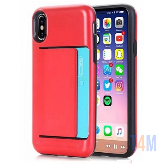 CAPA COM SUPORTE DE CARTAO PARA IPHONE XR RED